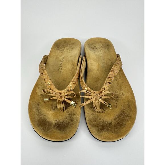 Vionic Shoes - Women's Vionic Bella Orthotic Flip Flops 8 Cork Bow Preppy Resort Outdoor